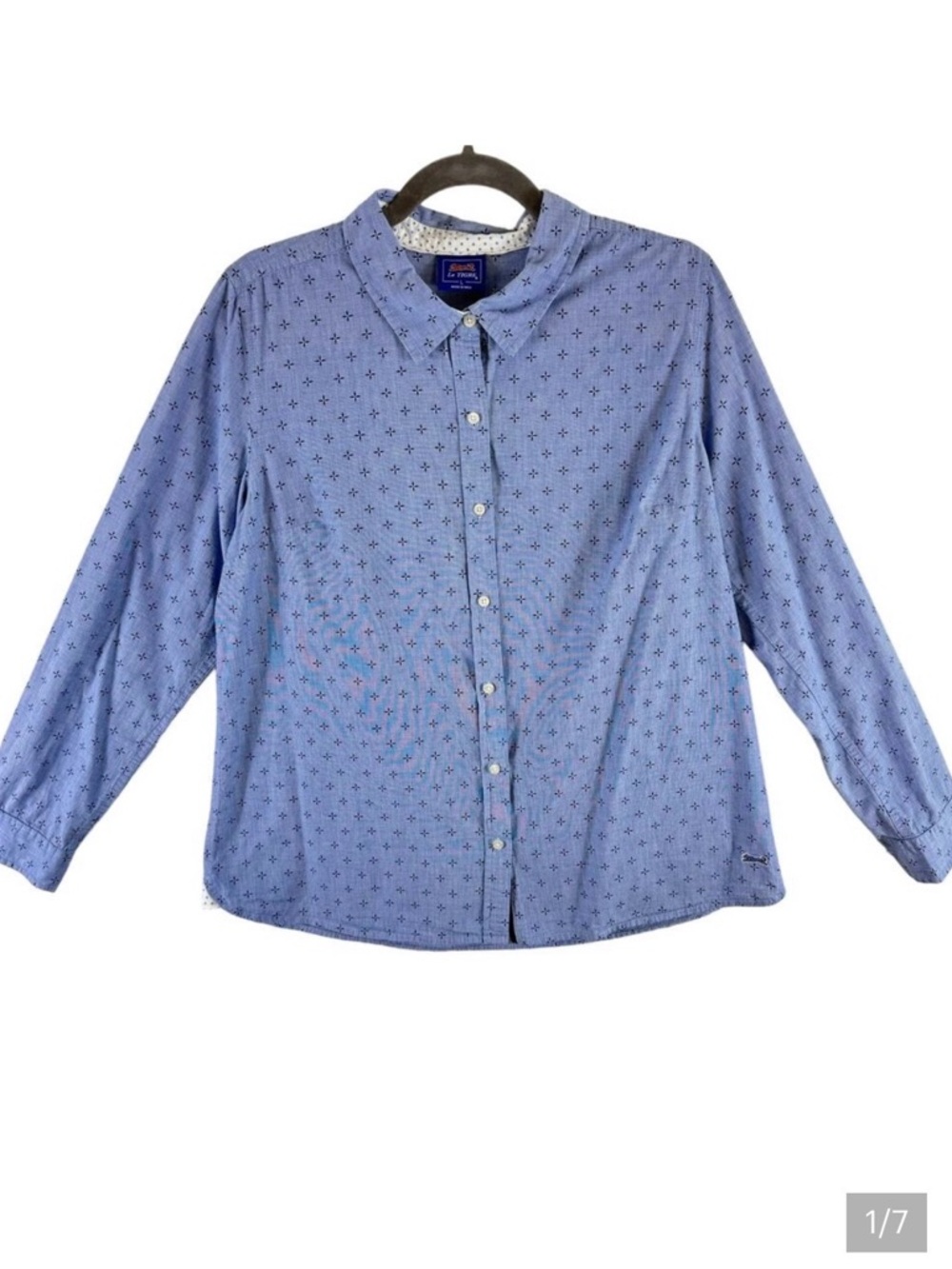 Le‎ Tigre Blue Patterned Collared Long Sleeve Cotton Button Up Size L